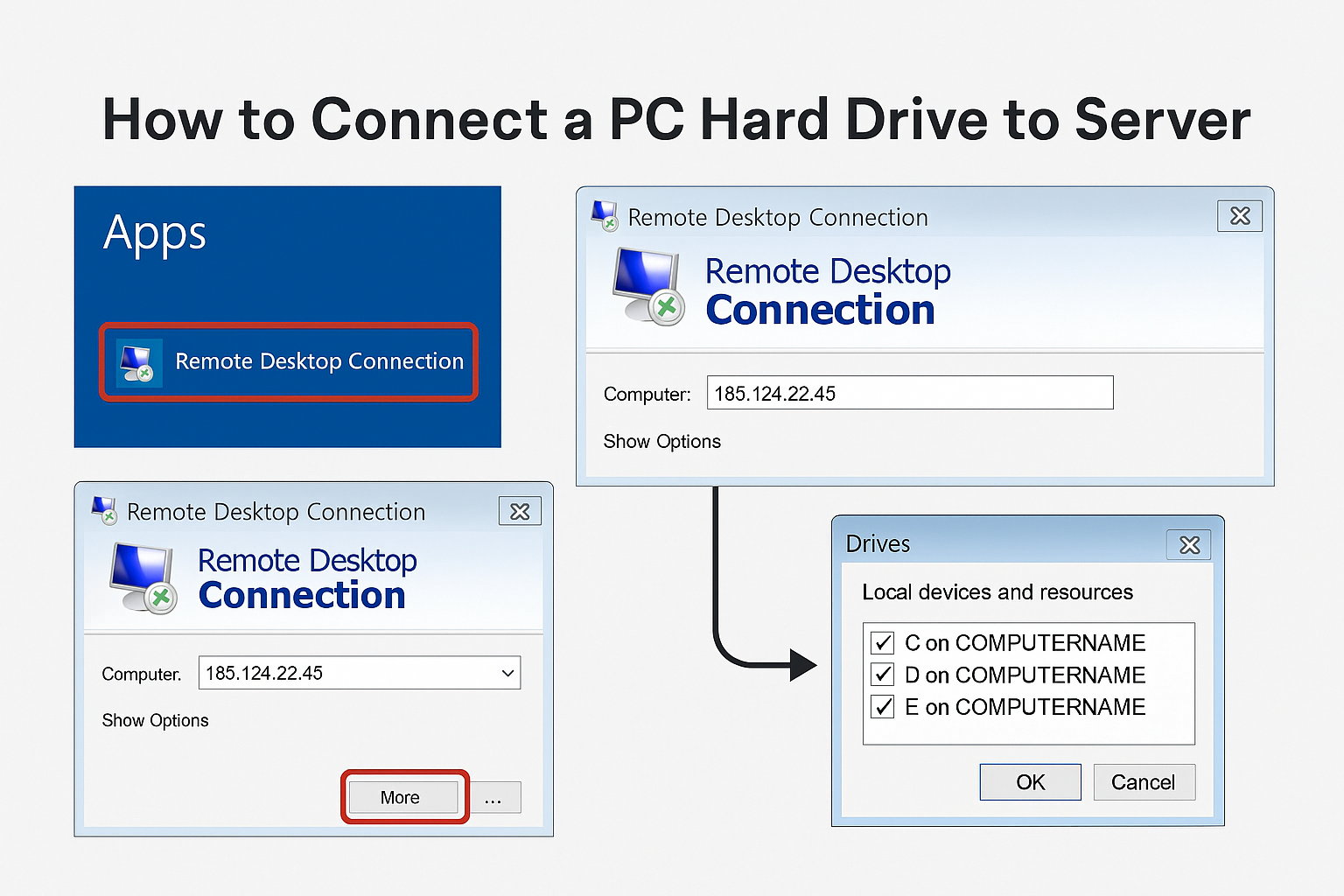 مشاهده درایوها در محیط سرور