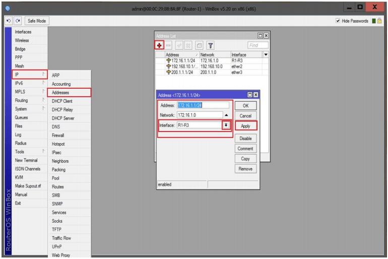 انتصاب IP به کارت شبکه مجازی روتر R1