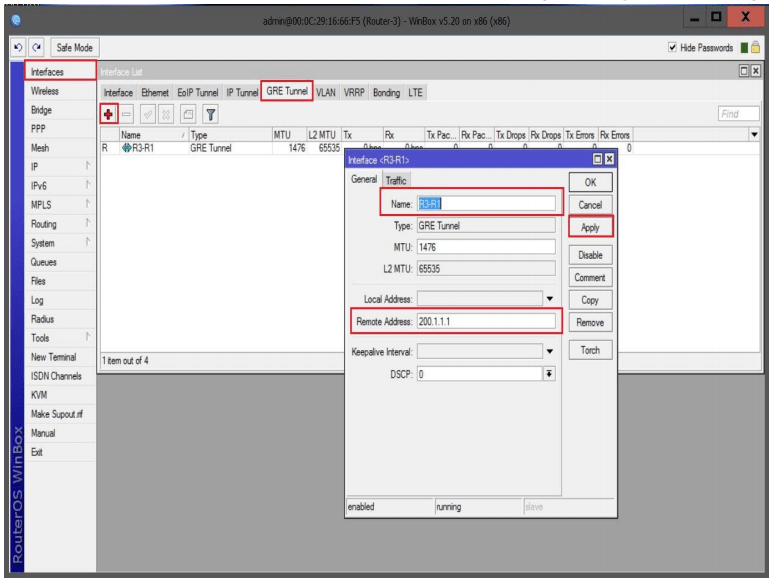 تعریف کارت شبکه مجازی GRE در روتر R3