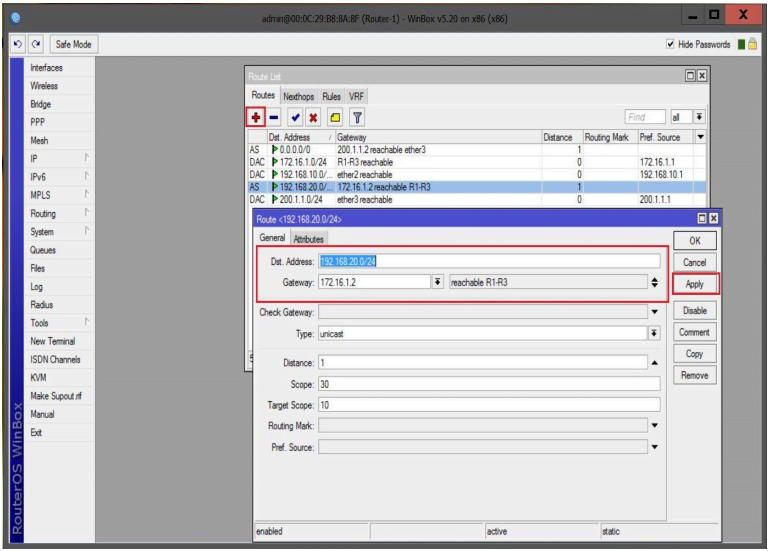 تعریف Static Route در روتر R1