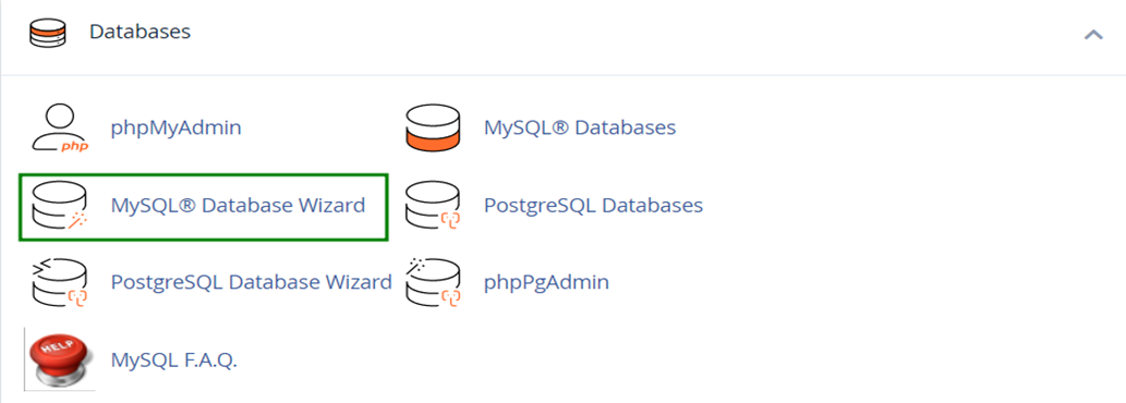 گزینه‌ی MySQL Database Wizard