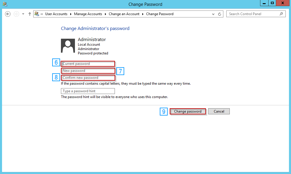 تغییر رمز عبور در ویندوز سرور 2012